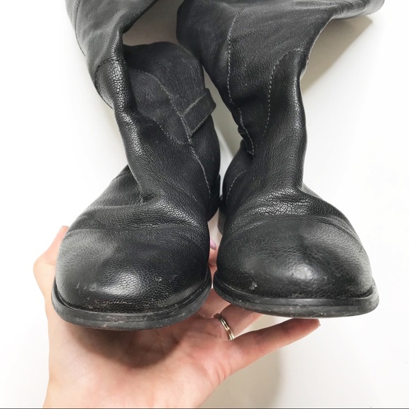 J. Crew Emmett Black Pebbled Leather Buckle Tall Zip-Up Round-Toe Riding Boots 7 - Picture 7 of 9